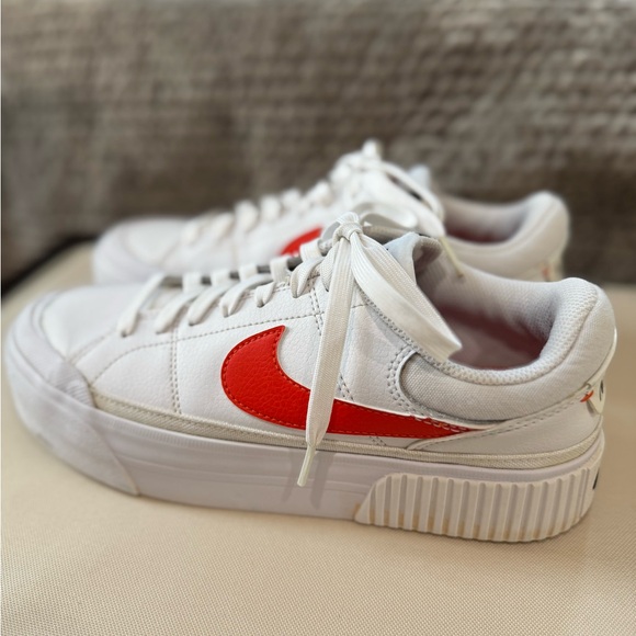 Nike Shoes - Nike Women's Court Legacy Lift White and Orange Leopard Platform Sneakers size 8